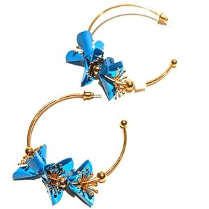 Chic Gold Hoops with Floral design Earrings NWT